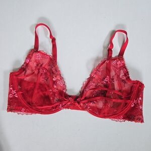 Victorias Secret Very Sexy red lace floral embroidery bra underwire sz 38C